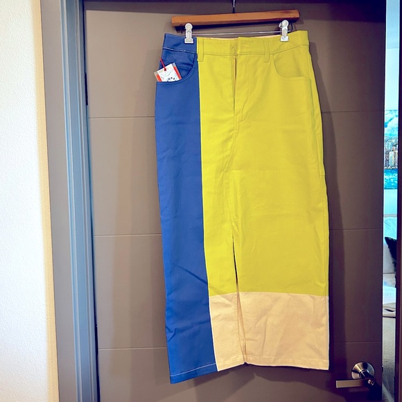 Long Colorblock Denim Slit Skirt - Simon Miller Simi Skirt Fred Segal - Picture 2 of 9